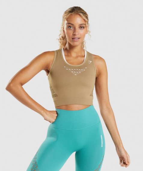 Women's Gymshark Energy Seamless Cropped Tops Light Brown | CA 6D78A5